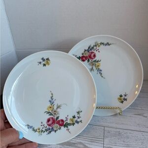 White Floral Porcelain Vintage Plates- White with Red & Yellow Floral Accent
